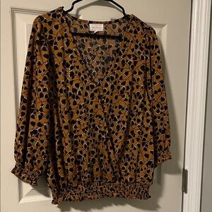 Melloday Floral V-Neck Blouse - Black and Brown size large